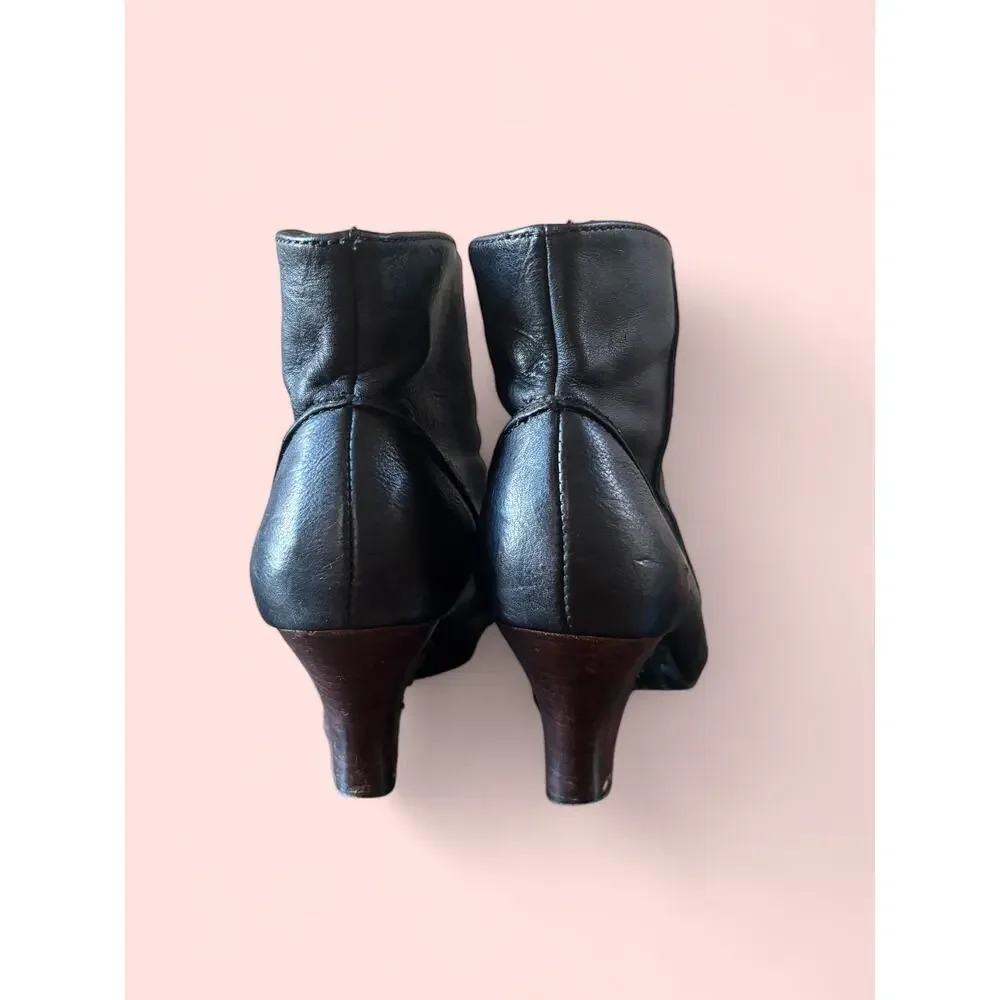 Miss Albright Black Leather Kiltie Cone Heel Ankle Booties Size 8.5